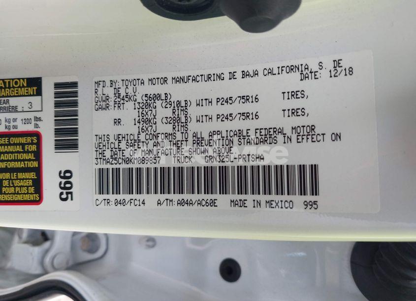 Photo 9 of 2019 Toyota Tacoma SR5 V6 (VIN 3TMAZ5CN0KM089857)