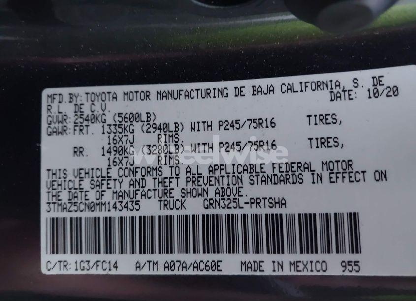 Photo 9 of 2021 Toyota Tacoma SR5 V6 (VIN 3TMAZ5CN0MM143435)