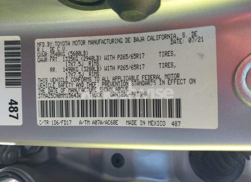 Photo 9 of 2021 Toyota Tacoma TRD SPORT (VIN 3TMAZ5CN0MM156430)