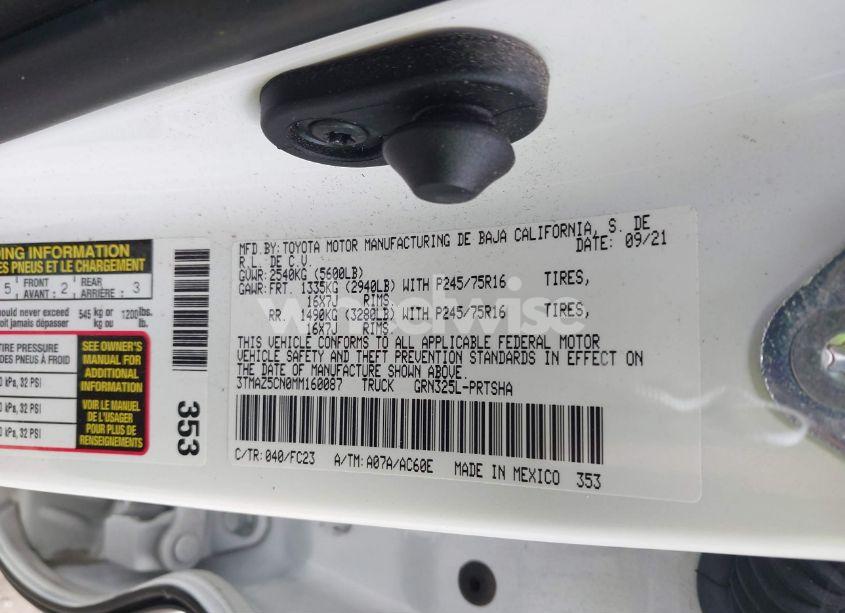 Photo 9 of 2021 Toyota Tacoma SR5 V6 (VIN 3TMAZ5CN0MM160087)