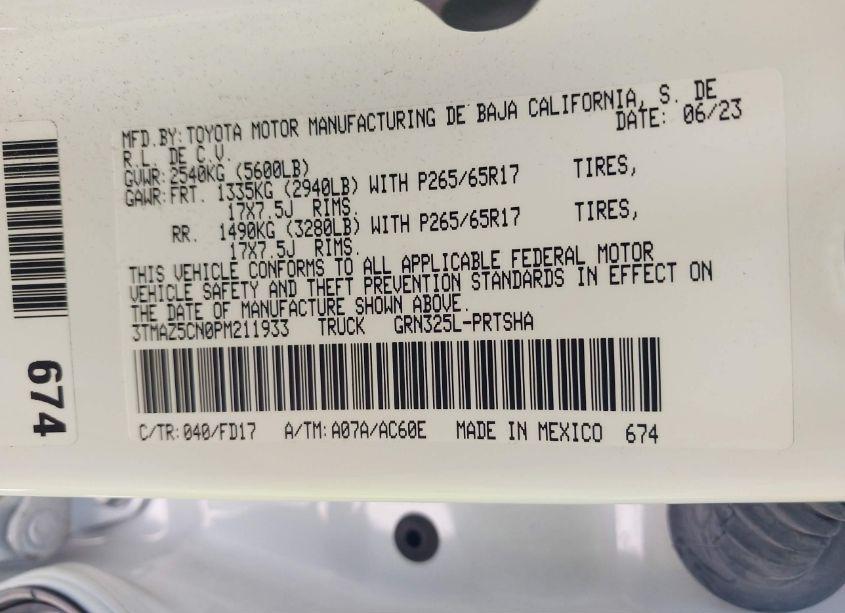 Photo 9 of 2023 Toyota Tacoma TRD SPORT (VIN 3TMAZ5CN0PM211933)