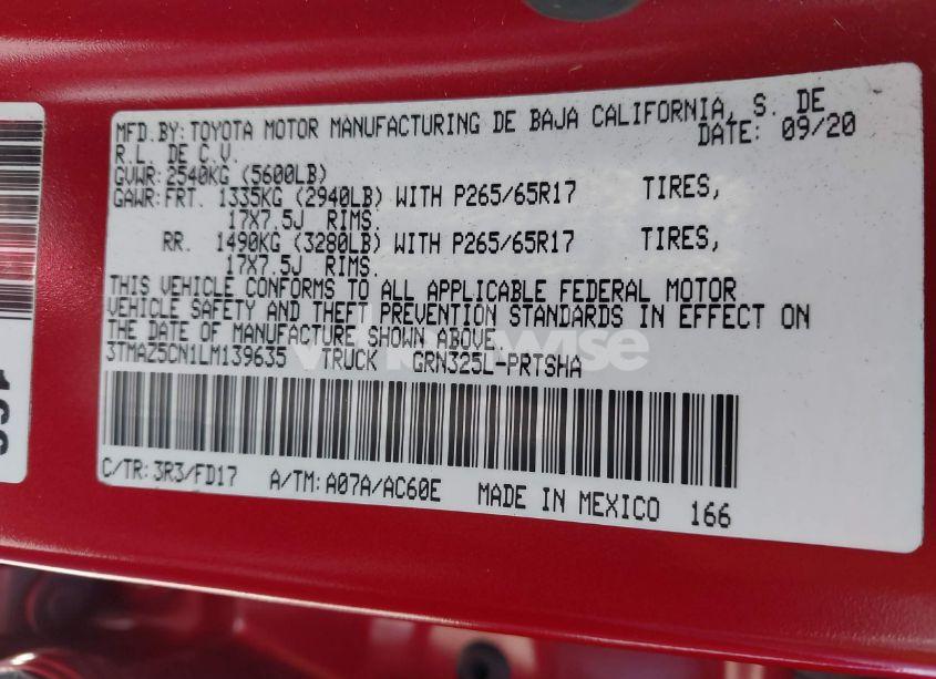 Photo 9 of 2020 Toyota Tacoma TRD SPORT (VIN 3TMAZ5CN1LM139635)