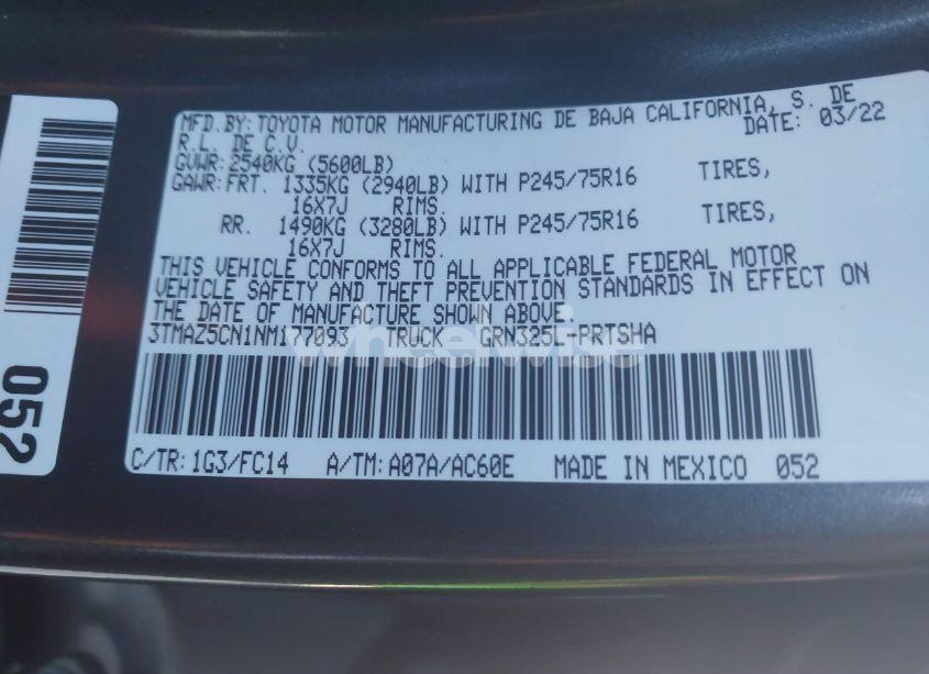 Photo 9 of 2022 Toyota Tacoma SR5 V6 (VIN 3TMAZ5CN1NM177093)