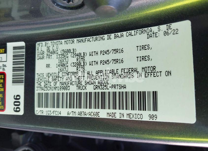 Photo 9 of 2022 Toyota Tacoma SR5 V6 (VIN 3TMAZ5CN1NM189003)