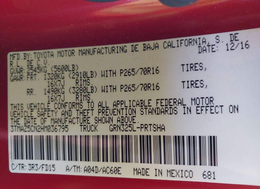Photo 9 of 2017 Toyota Tacoma TRD OFF ROAD (VIN 3TMAZ5CN2HM036795)