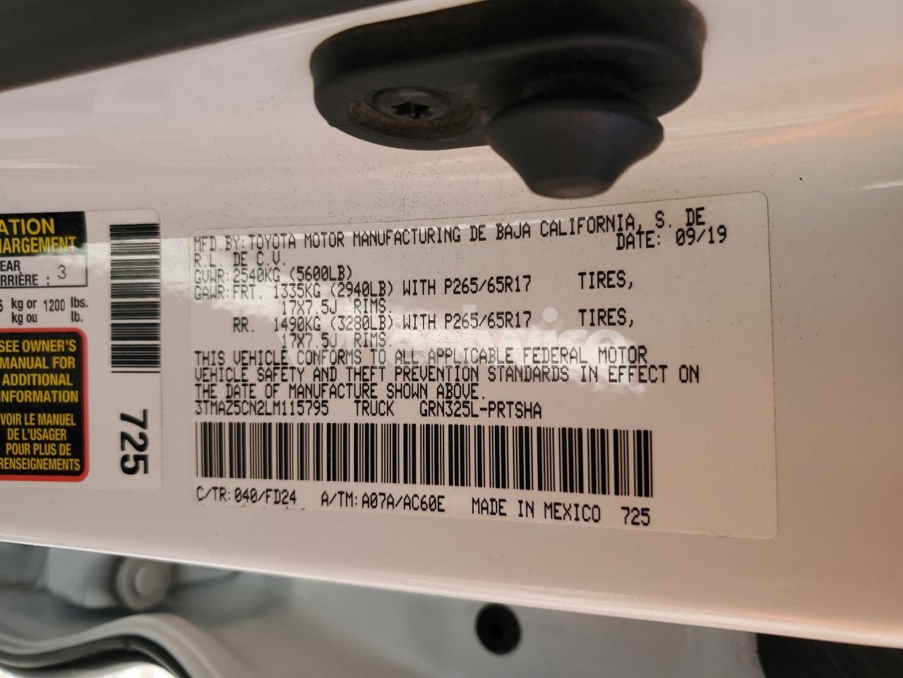 Photo 13 of 2020 TOYOTA TACOMA DOUBLE CAB (VIN 3TMAZ5CN2LM115795)