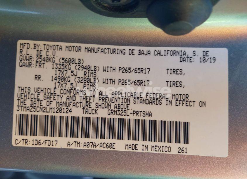 Photo 9 of 2020 Toyota Tacoma TRD SPORT (VIN 3TMAZ5CN2LM120124)