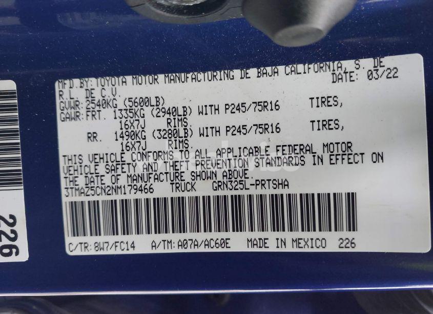 Photo 9 of 2022 Toyota Tacoma SR5 V6 (VIN 3TMAZ5CN2NM179466)