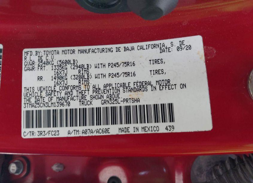 Photo 9 of 2020 Toyota Tacoma SR5 V6 (VIN 3TMAZ5CN3LM139670)