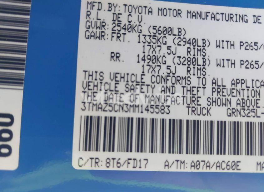 Photo 9 of 2021 Toyota Tacoma (VIN 3TMAZ5CN3MM145583)