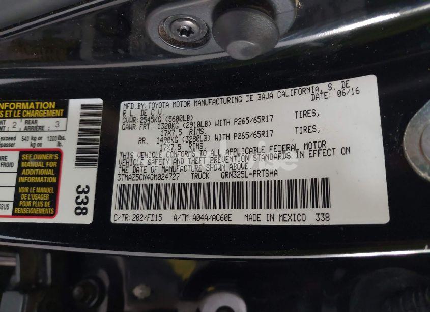 Photo 9 of 2016 Toyota Tacoma TRD SPORT (VIN 3TMAZ5CN4GM024727)