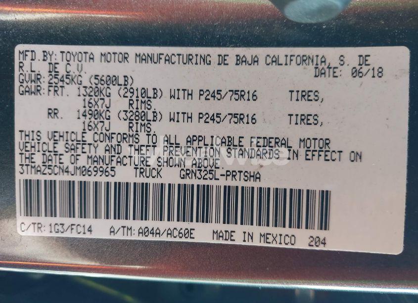 Photo 9 of 2018 Toyota Tacoma SR5 V6 (VIN 3TMAZ5CN4JM069965)