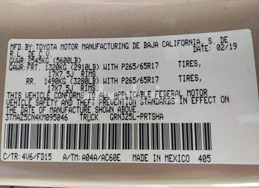 Photo 9 of 2019 Toyota Tacoma TRD SPORT (VIN 3TMAZ5CN4KM095046)