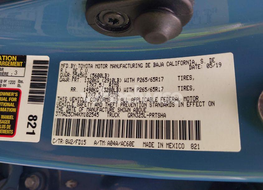 Photo 9 of 2019 Toyota Tacoma TRD SPORT (VIN 3TMAZ5CN4KM102545)