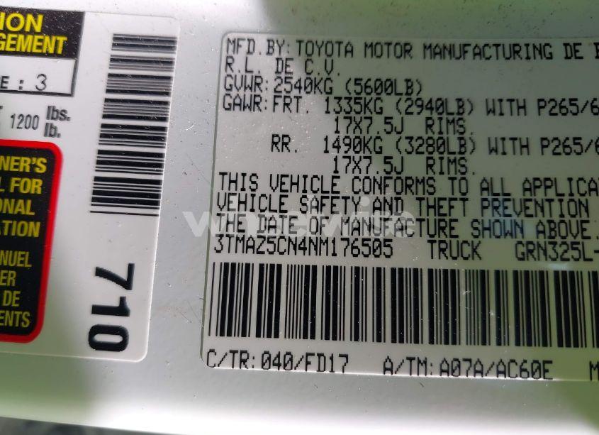 Photo 9 of 2022 Toyota Tacoma TRD SPORT (VIN 3TMAZ5CN4NM176505)