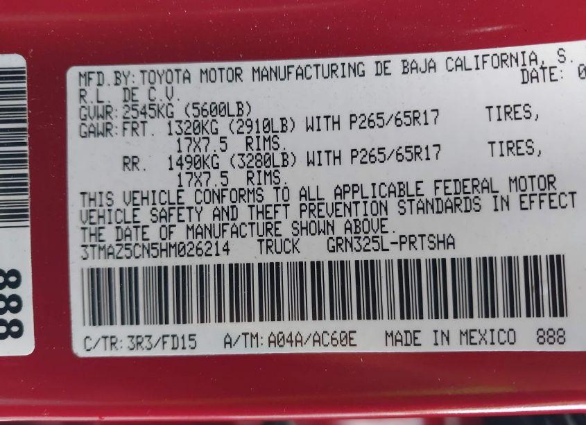 Photo 9 of 2017 Toyota Tacoma (VIN 3TMAZ5CN5HM026214)