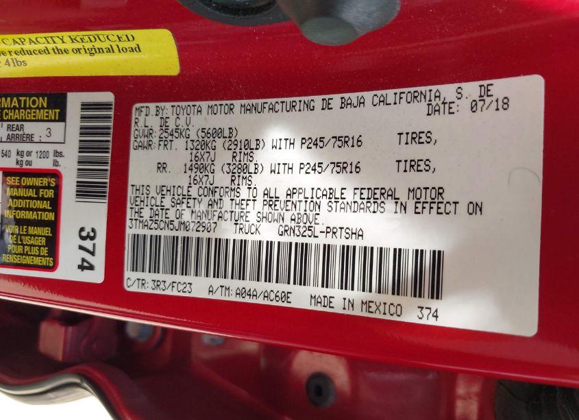 Photo 9 of 2018 Toyota Tacoma SR5 V6 (VIN 3TMAZ5CN5JM072907)