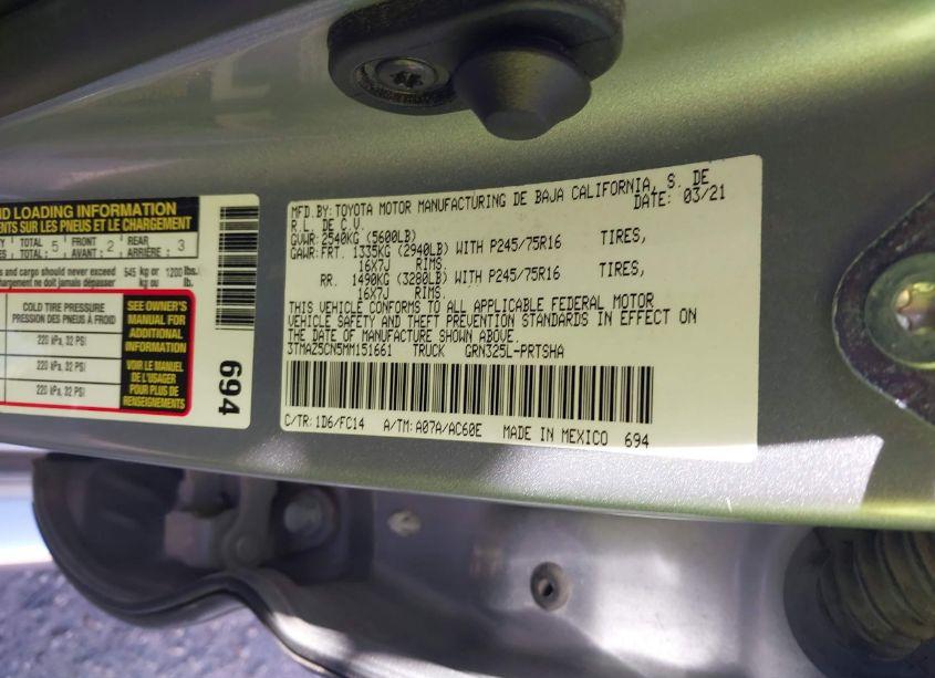 Photo 9 of 2021 Toyota Tacoma SR5 V6 (VIN 3TMAZ5CN5MM151661)