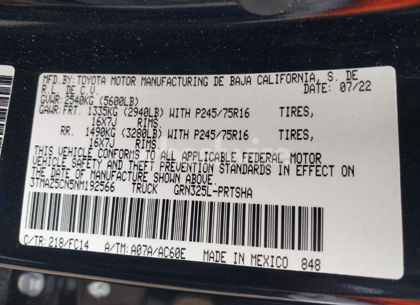 Photo 9 of 2022 Toyota Tacoma SR5 V6 (VIN 3TMAZ5CN5NM192566)