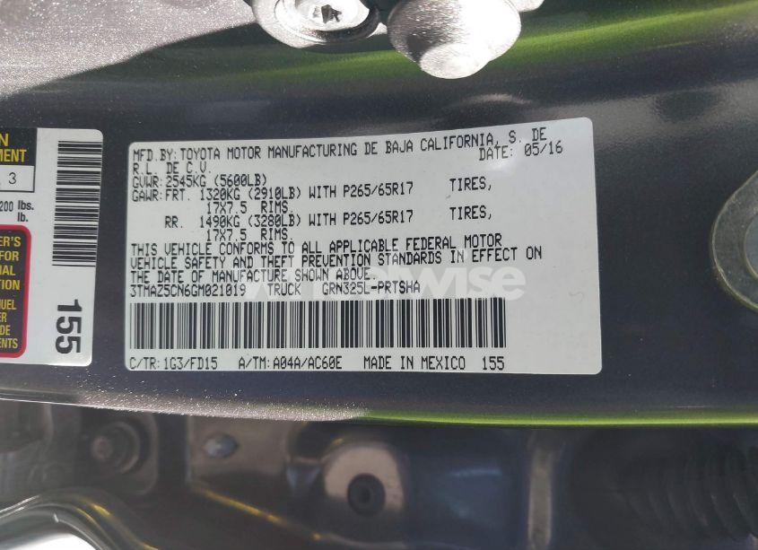 Photo 9 of 2016 Toyota Tacoma TRD SPORT (VIN 3TMAZ5CN6GM021019)