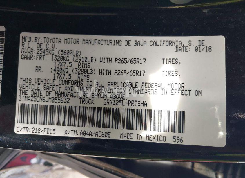 Photo 9 of 2018 Toyota Tacoma TRD SPORT (VIN 3TMAZ5CN6JM055632)
