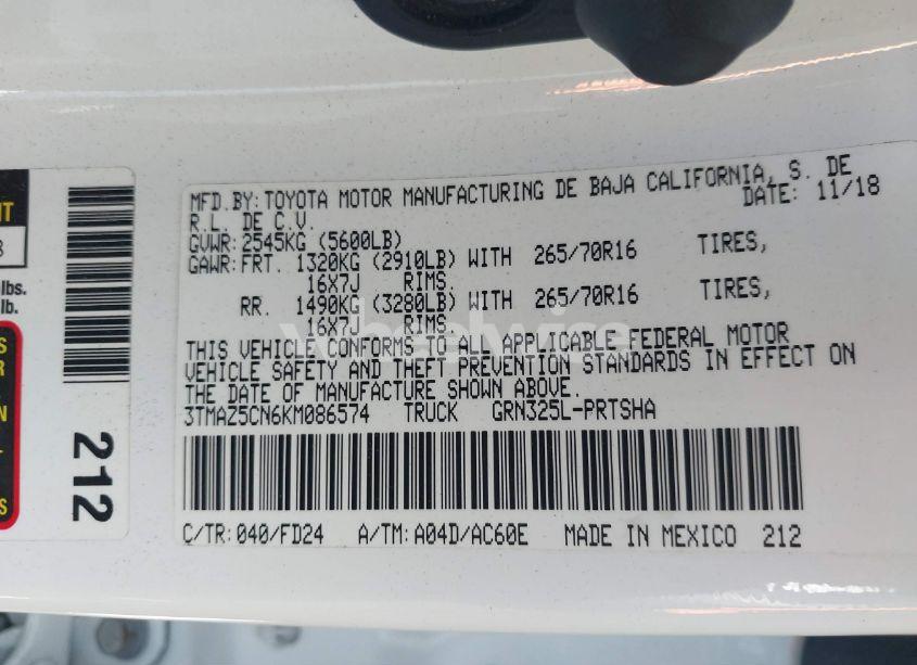 Photo 9 of 2019 Toyota Tacoma TRD OFF ROAD (VIN 3TMAZ5CN6KM086574)