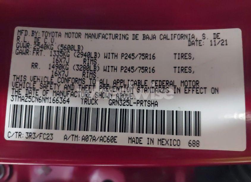 Photo 9 of 2022 Toyota Tacoma SR5 V6 (VIN 3TMAZ5CN6NM166364)