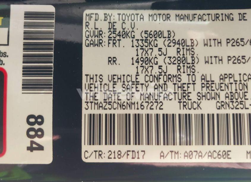 Photo 9 of 2022 Toyota Tacoma TRD SPORT (VIN 3TMAZ5CN6NM167272)