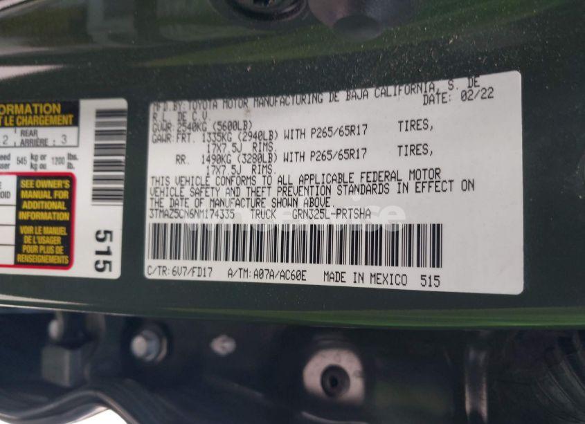 Photo 9 of 2022 Toyota Tacoma TRD SPORT (VIN 3TMAZ5CN6NM174335)