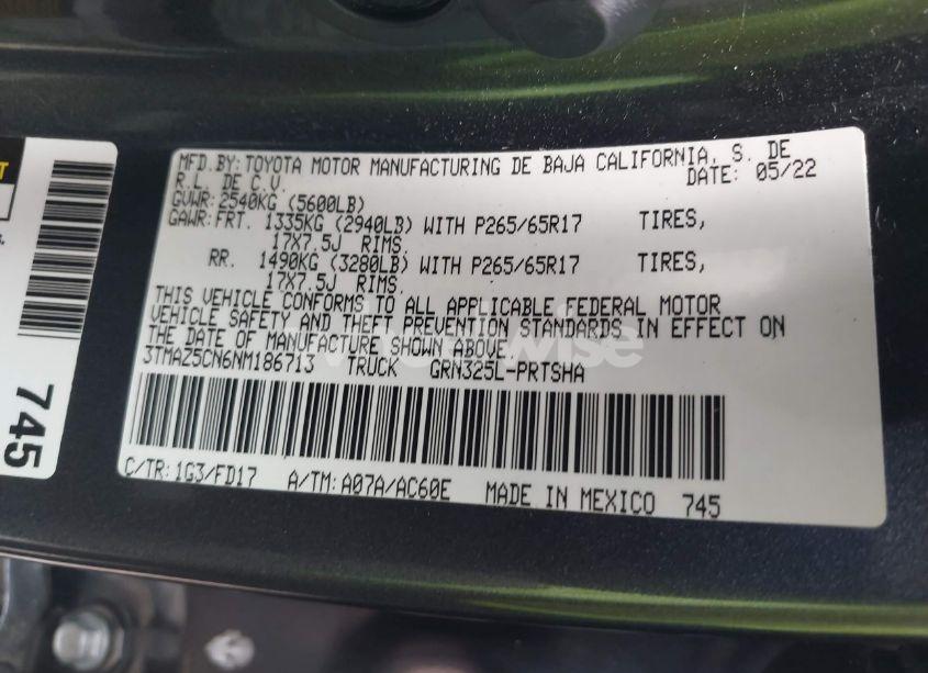 Photo 9 of 2022 Toyota Tacoma TRD SPORT (VIN 3TMAZ5CN6NM186713)
