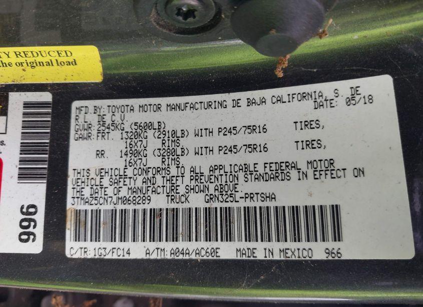 Photo 9 of 2018 Toyota Tacoma SR5 V6 (VIN 3TMAZ5CN7JM068289)