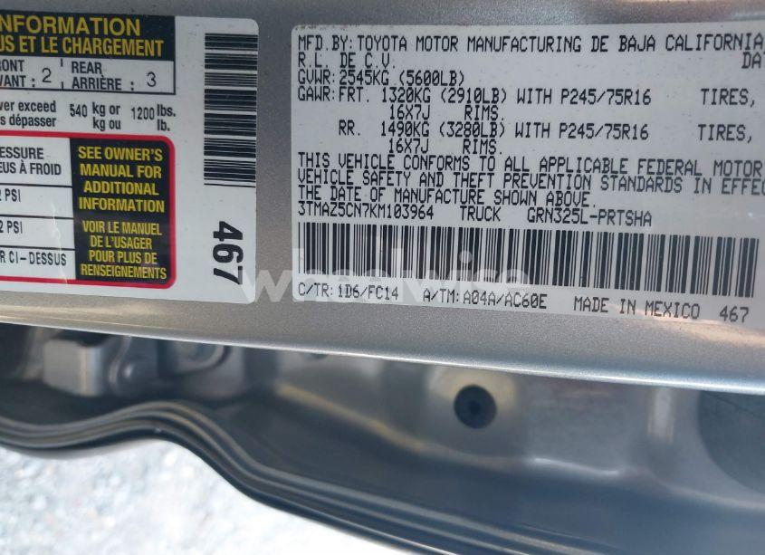 Photo 9 of 2019 Toyota Tacoma SR5 V6 (VIN 3TMAZ5CN7KM103964)