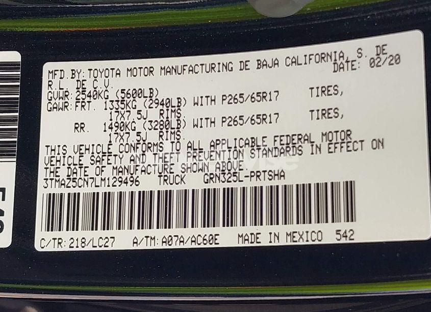 Photo 9 of 2020 Toyota Tacoma TRD SPORT (VIN 3TMAZ5CN7LM129496)