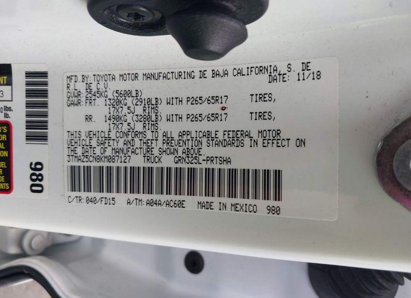 Photo 9 of 2019 Toyota Tacoma TRD SPORT (VIN 3TMAZ5CN8KM087127)
