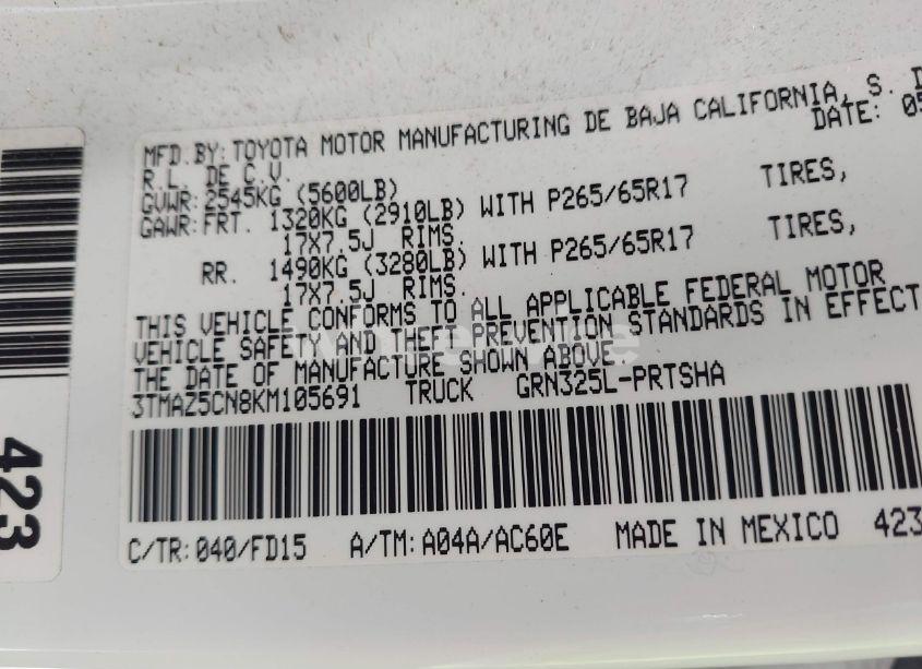 Photo 9 of 2019 Toyota Tacoma TRD SPORT (VIN 3TMAZ5CN8KM105691)