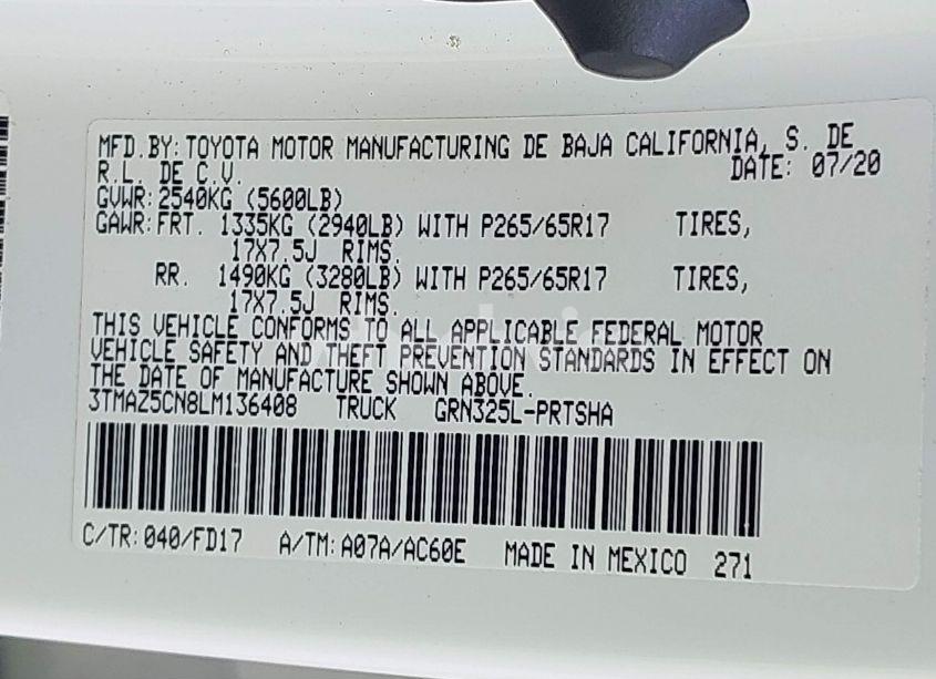 Photo 9 of 2020 Toyota Tacoma 2WD TRD SPORT (VIN 3TMAZ5CN8LM136408)