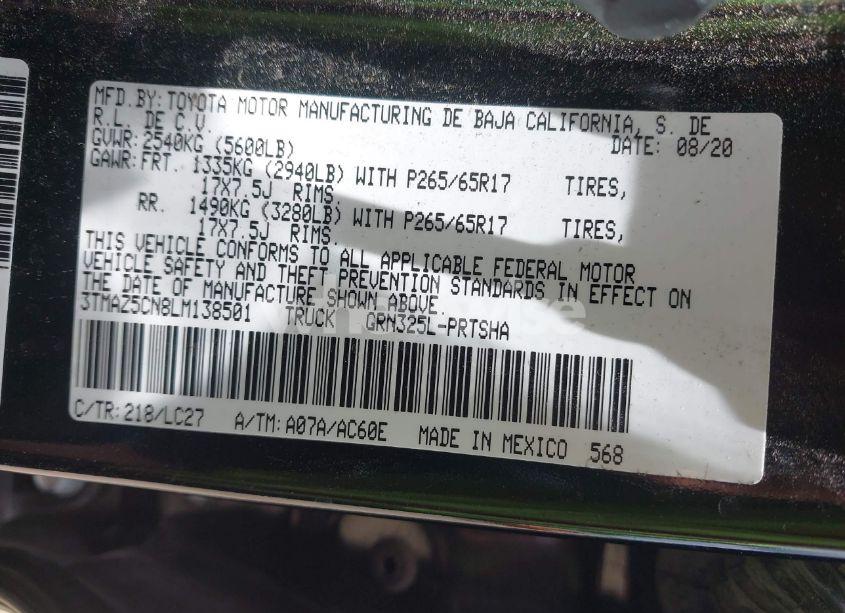 Photo 9 of 2020 Toyota Tacoma TRD SPORT (VIN 3TMAZ5CN8LM138501)