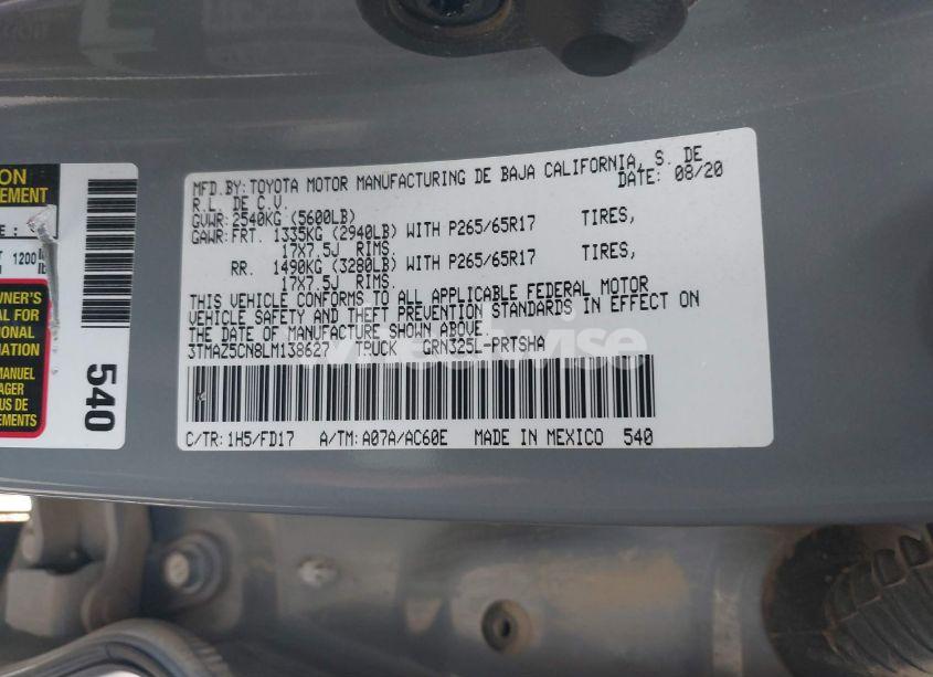 Photo 9 of 2020 Toyota Tacoma TRD SPORT (VIN 3TMAZ5CN8LM138627)