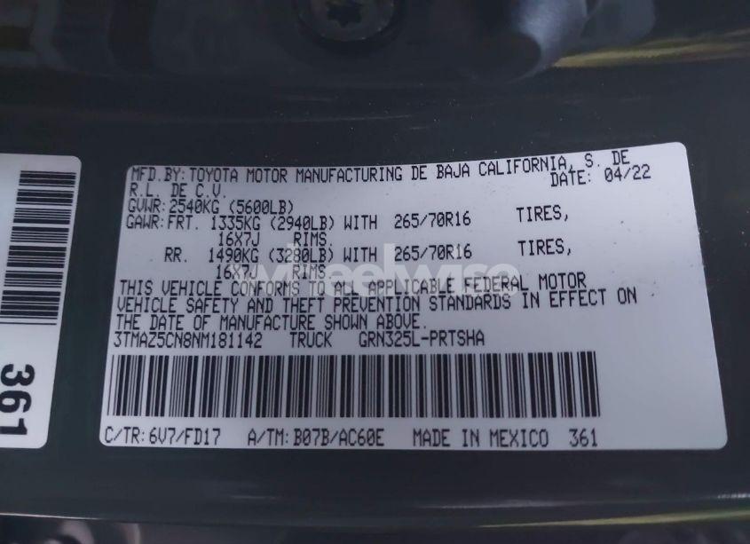 Photo 9 of 2022 Toyota Tacoma TRD OFF ROAD (VIN 3TMAZ5CN8NM181142)
