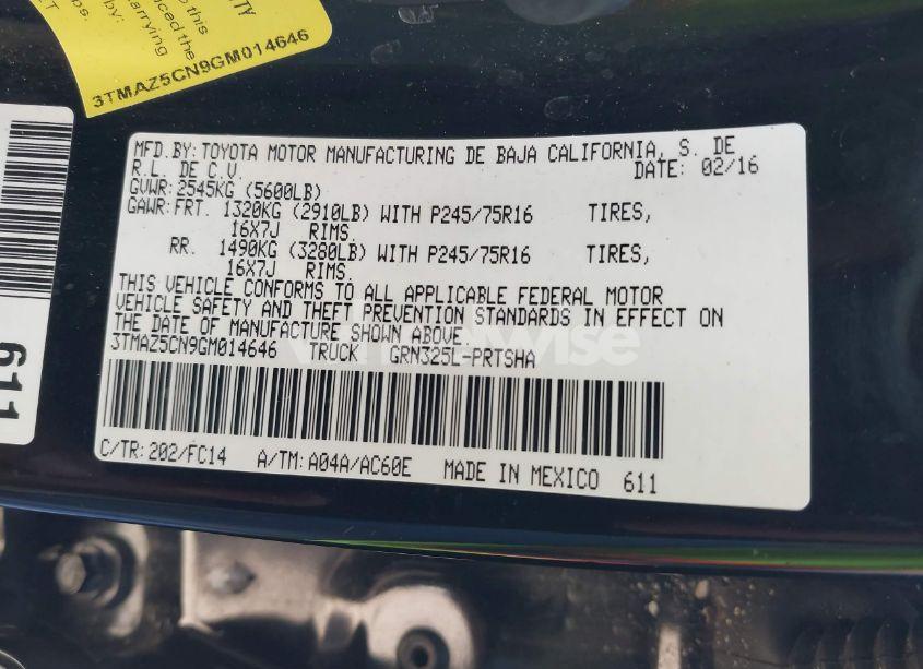 Photo 9 of 2016 Toyota Tacoma SR5 V6 (VIN 3TMAZ5CN9GM014646)