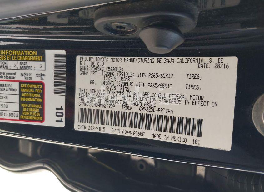 Photo 9 of 2017 Toyota Tacoma TRD SPORT (VIN 3TMAZ5CN9HM027799)