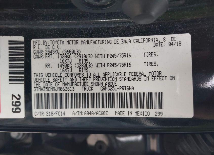 Photo 9 of 2018 Toyota Tacoma SR5 V6 (VIN 3TMAZ5CN9JM063613)