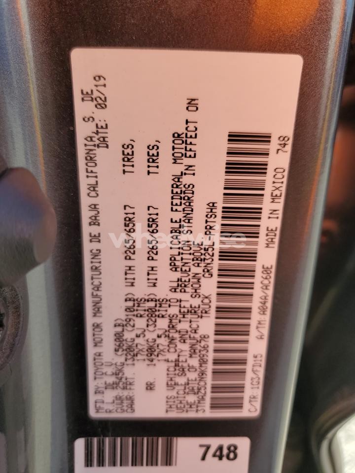 Photo 12 of 2019 TOYOTA TACOMA DOUBLE CAB (VIN 3TMAZ5CN9KM093678)