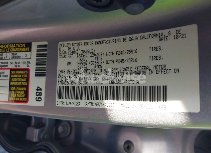 Photo 9 of 2022 Toyota Tacoma SR5 V6 (VIN 3TMAZ5CN9NM161076)