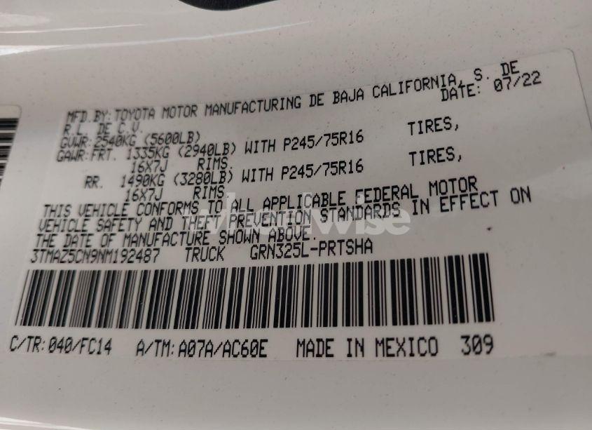 Photo 9 of 2022 Toyota Tacoma SR5 V6 (VIN 3TMAZ5CN9NM192487)