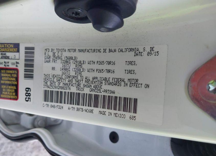Photo 9 of 2016 Toyota Tacoma TRD OFF ROAD (VIN 3TMAZ5CNXGM002876)