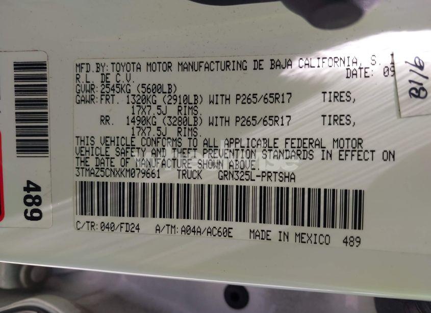 Photo 9 of 2019 Toyota Tacoma TRD SPORT (VIN 3TMAZ5CNXKM079661)