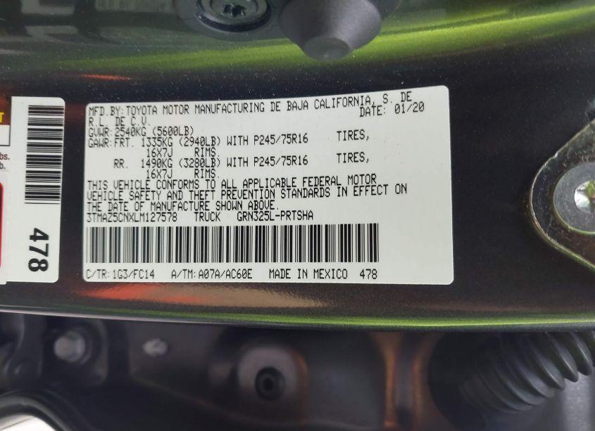 Photo 9 of 2020 Toyota Tacoma SR5 V6 (VIN 3TMAZ5CNXLM127578)