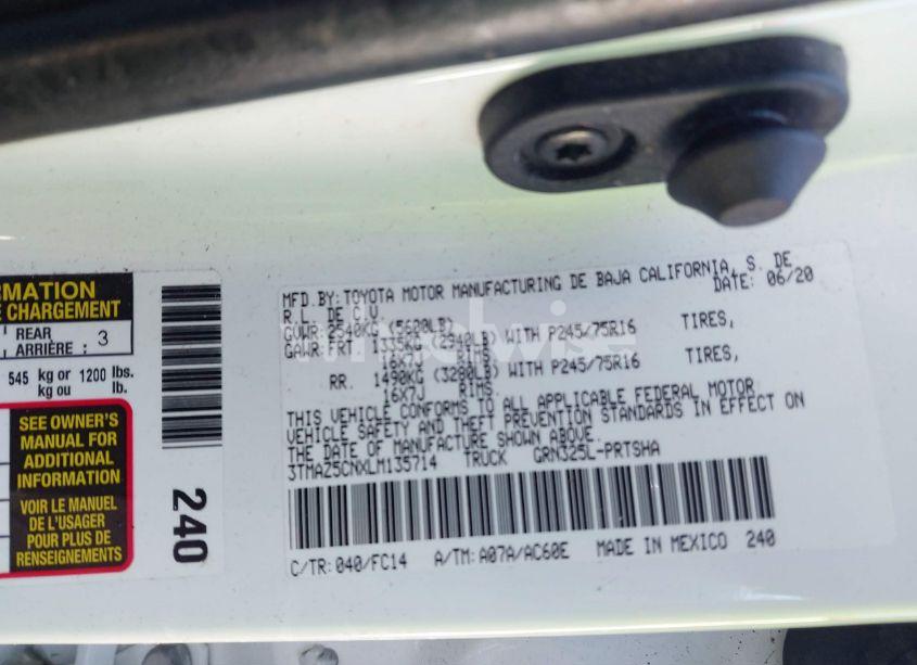 Photo 9 of 2020 Toyota Tacoma SR5 V6 (VIN 3TMAZ5CNXLM135714)