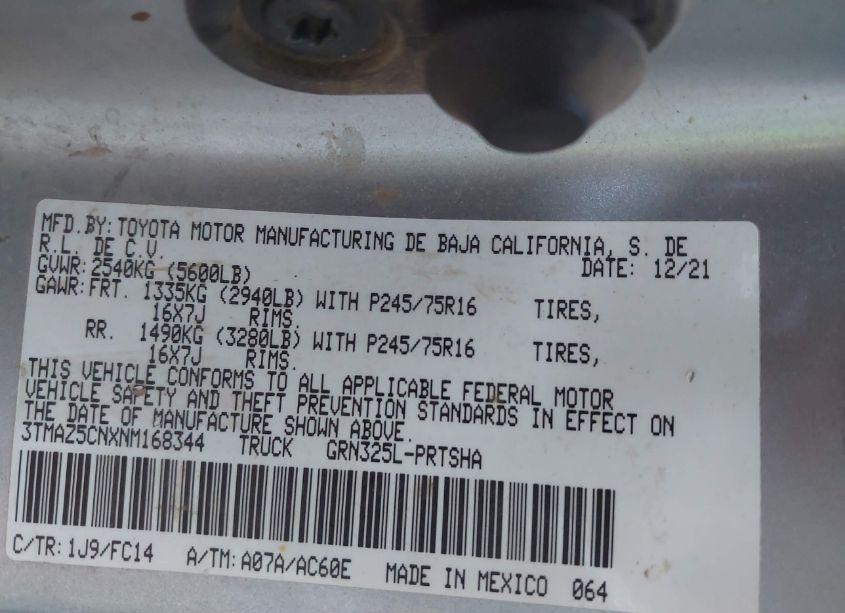 Photo 9 of 2022 Toyota Tacoma SR5 V6 (VIN 3TMAZ5CNXNM168344)